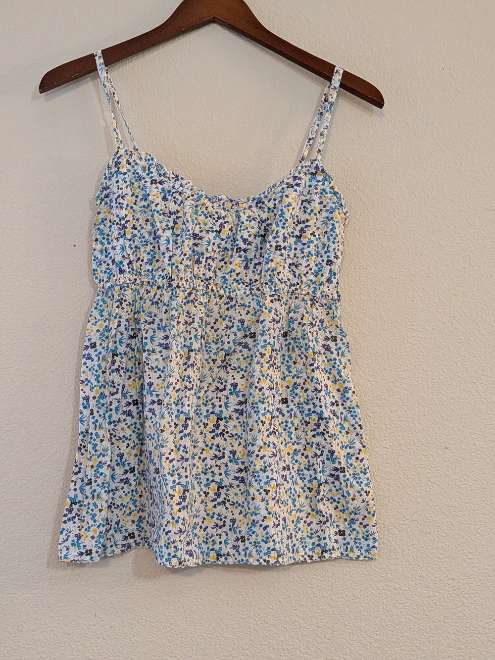 Decree White Floral Smocked Cami with Blue & Yellow Print 100% Cotton